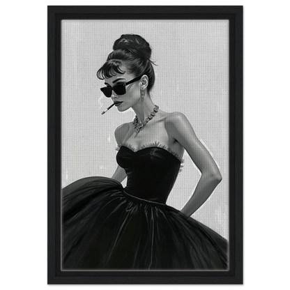 Audrey Hepburn Smoking Fashion Art Print Black Wood Frame 30x45 cm 12x18″ Framed Canvas