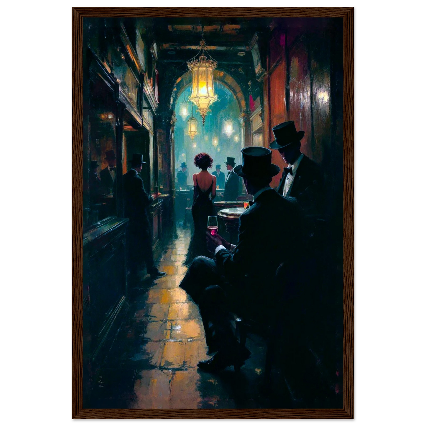 Prohibition Speakeasy Art Deco Print Dark Brown Wood Frame 30x45 cm 12x18″ Premium Matte Framed Poster