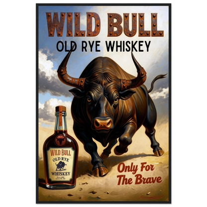 Wild Bull Old West Rye Whiskey Poster Print 60x90 cm 24x36″ Classic Matte Framed Poster Black Wood Frame