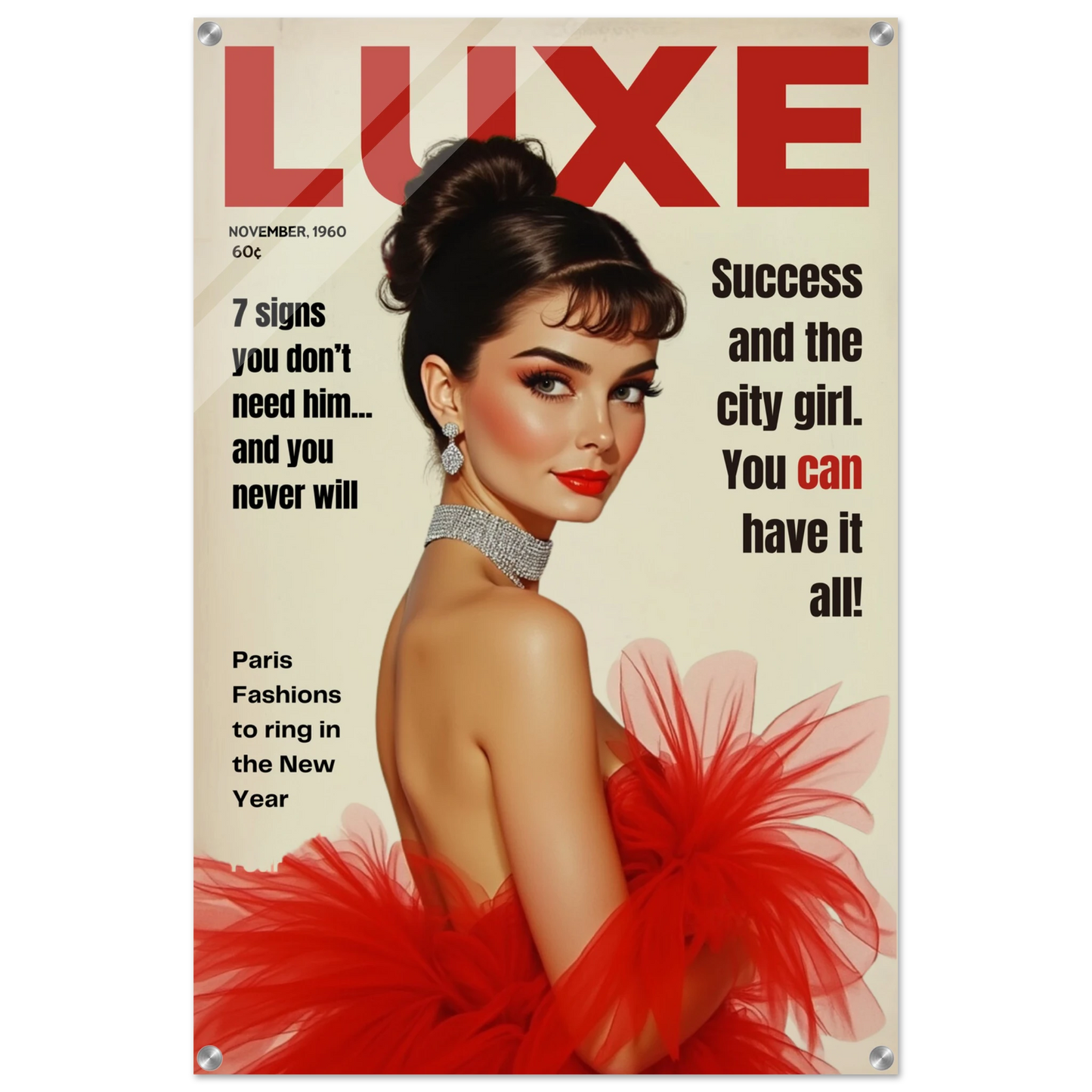 Audrey Hepburn Vintage Fashion Art Print No Frame 60x90 cm 24x36″ Sleek Acrylic Print