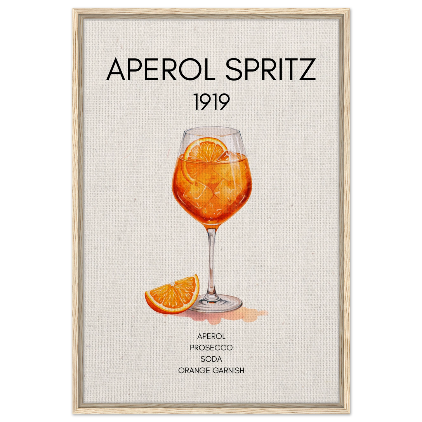 Aperol Spritz Cocktail Bar Poster Print Light Wood Frame 60x90 cm 24x36″ Framed Canvas