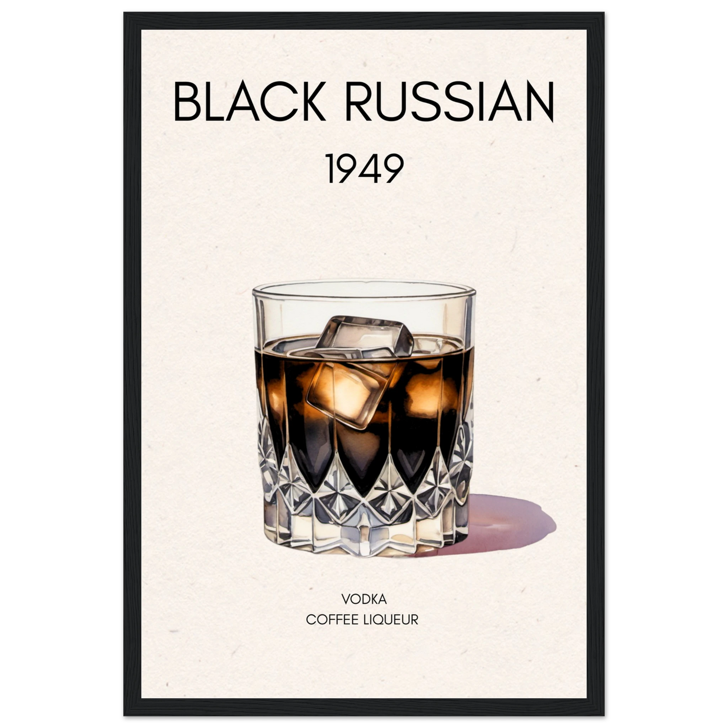 Black Russian Cocktail Bar Art Poster Print Black Wood Frame 30x45 cm 12x18″ Classic Matte Paper Wooden Framed Poster