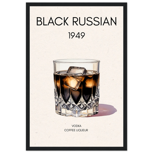 Black Russian Cocktail Bar Art Poster Print Black Wood Frame 30x45 cm 12x18″ Classic Matte Paper Wooden Framed Poster