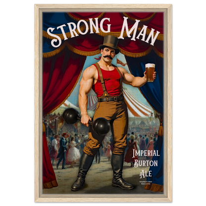 Vintage Victorian Circus Strongman Ale Art Print Light Wood Frame 40x60 cm 16x24″ Framed Canvas