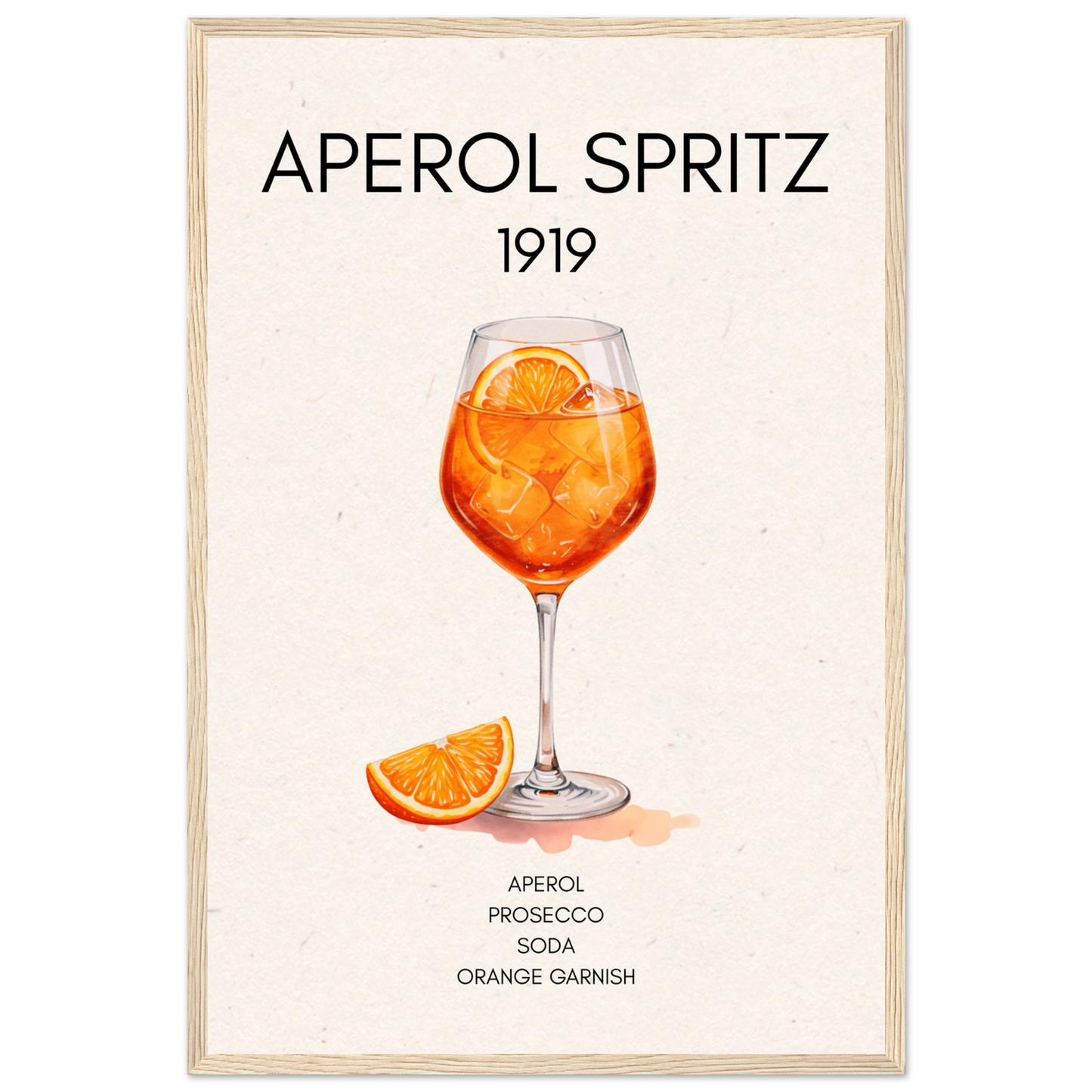 Aperol Spritz Cocktail Bar Poster Print Light Wood Frame 40x60 cm 16x24″ Premium Matte Paper Wooden Framed Poster