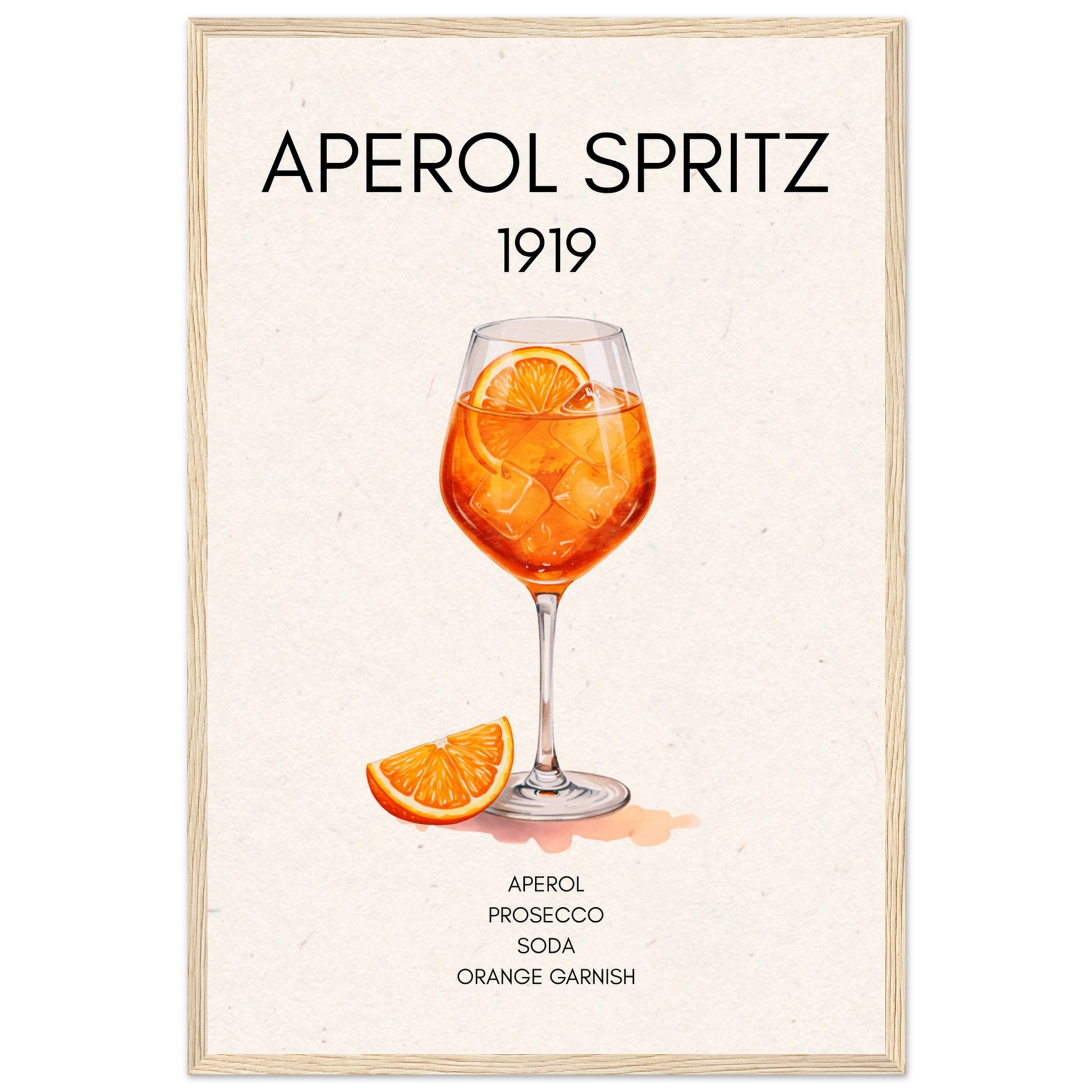 Aperol Spritz Cocktail Bar Poster Print Light Wood Frame 40x60 cm 16x24″ Premium Matte Paper Wooden Framed Poster