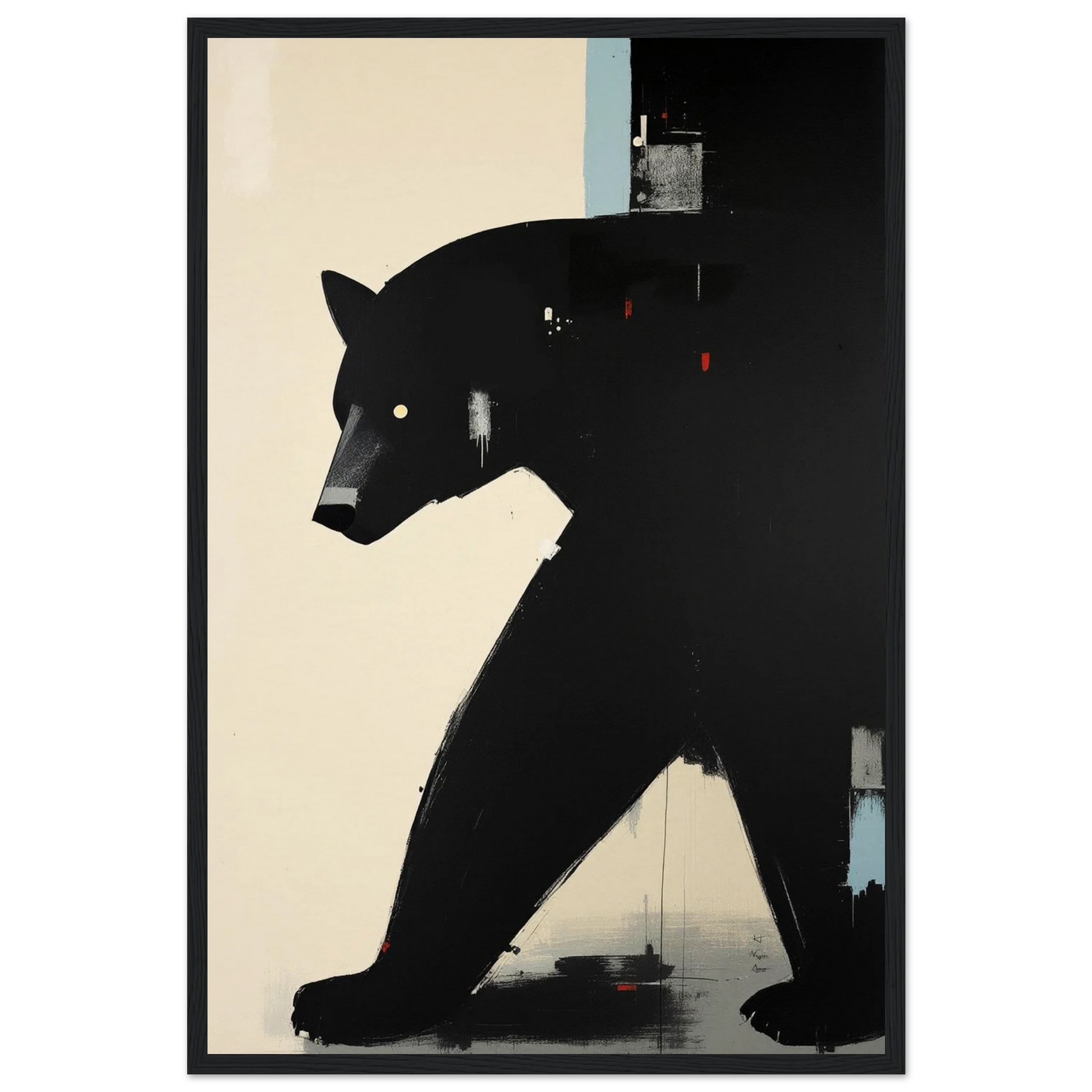 Minimalist Abstract Black Bear Art Poster Print Black Wood Frame 40x60 cm 16x24″ Museum-Quality Matte Wooden Framed Poster