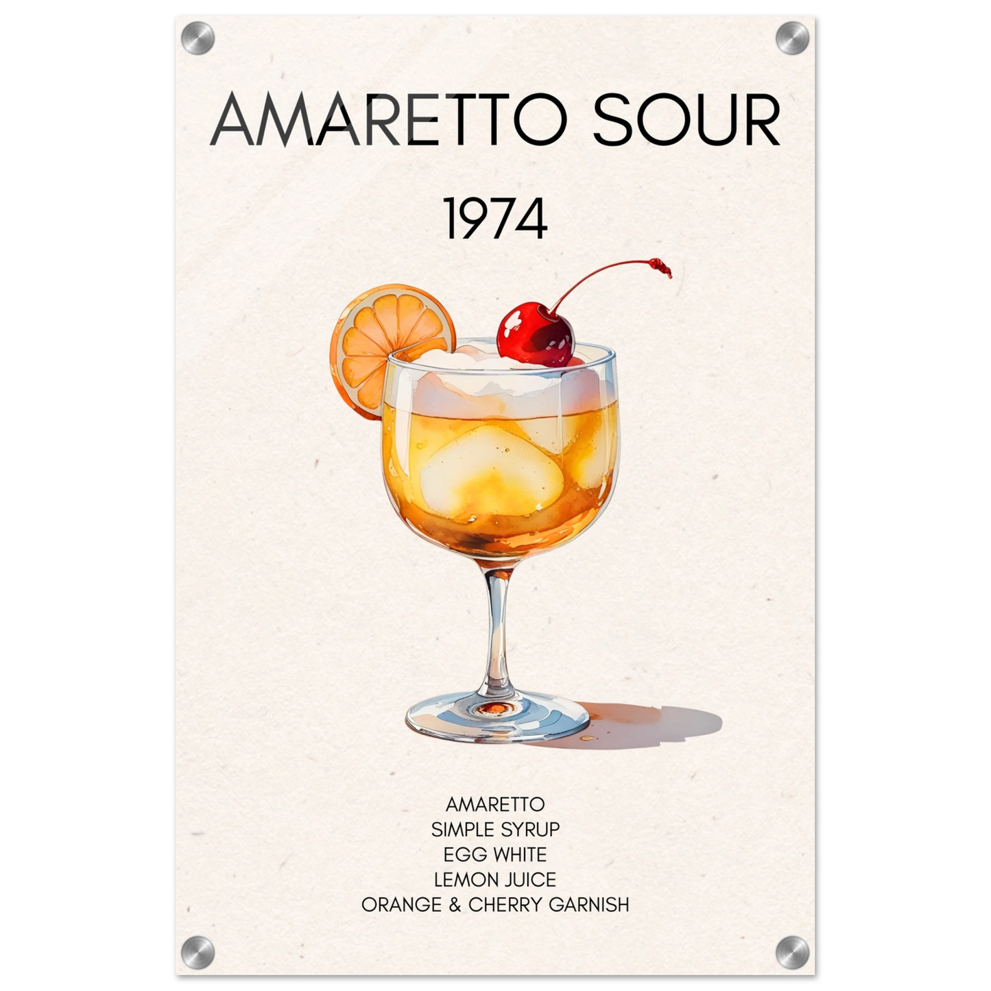 Amaretto Sour Cocktail Bar Art Print No Frame 40x60 cm 16x24″ Sleek Acrylic Print