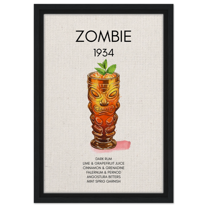 Zombie Tiki Cocktail Bar Art Print Black Wood Frame 30x45 cm 12x18″ Framed Canvas