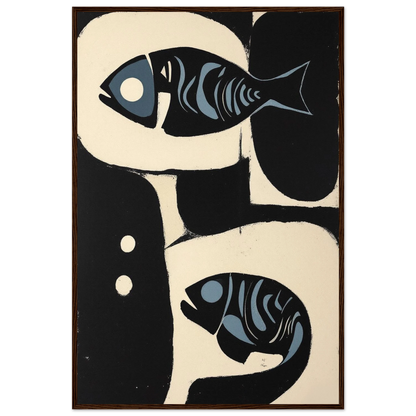 Abstract Mid-Century Modern Fish Art Print Light Wood Frame 40x60 cm 16x24″ Framed Canvas