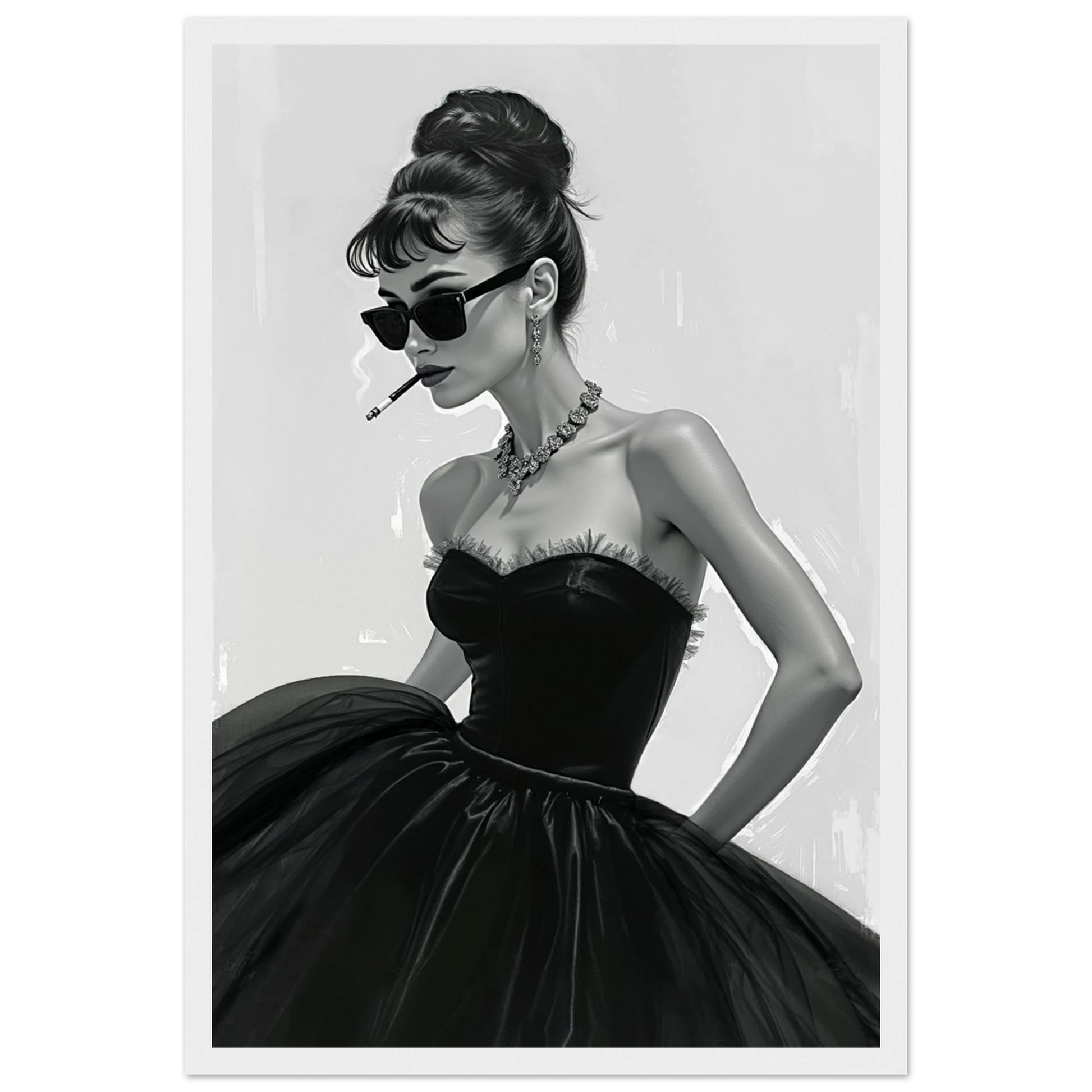 Audrey Hepburn Smoking Fashion Art Print White Wood Frame 30x45 cm 12x18″ Premium Matte Paper Wooden Framed Poster