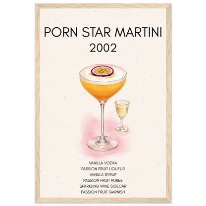Porn Star Martini Bar Art Cocktail Print Light Wood Frame 30x45 cm 12x18″ Premium Matte Paper Wooden Framed Poster