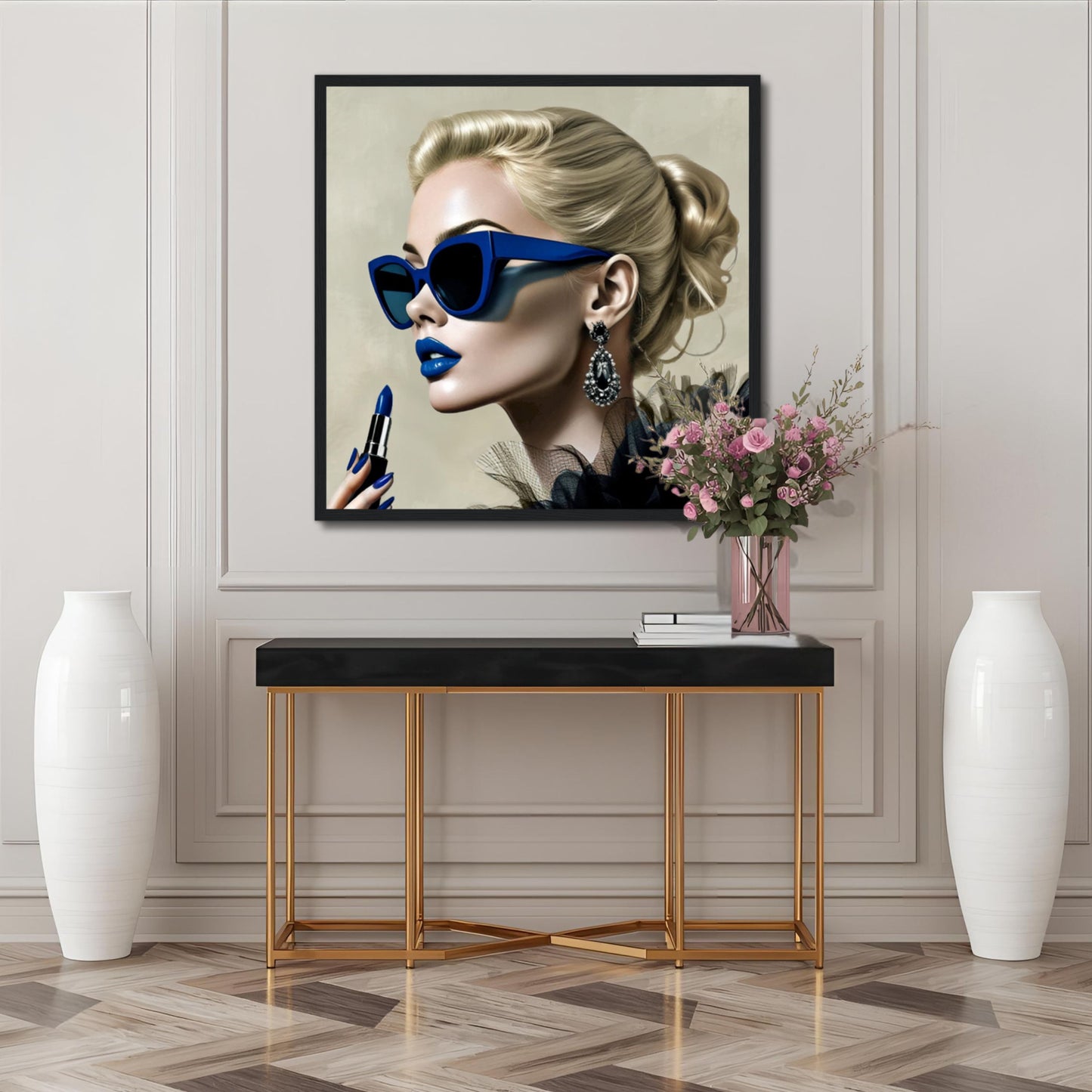 Retro Fashion Model Blue Lipstick Art Print