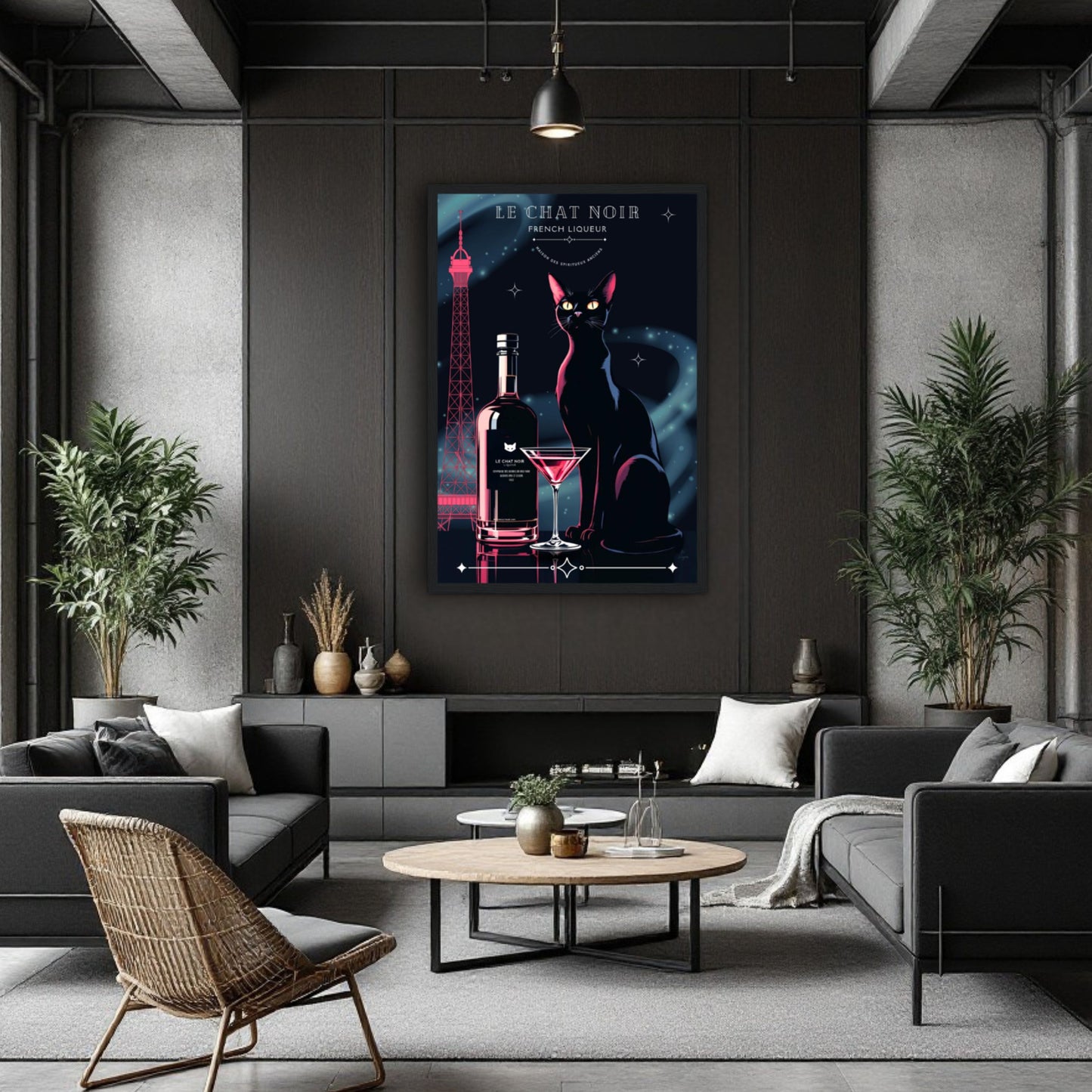 Art Deco Le Chat Noir French Black Cat Art Print 30x45 cm 12x18″ Museum-Quality Matte Paper Wooden Framed Poster White frame