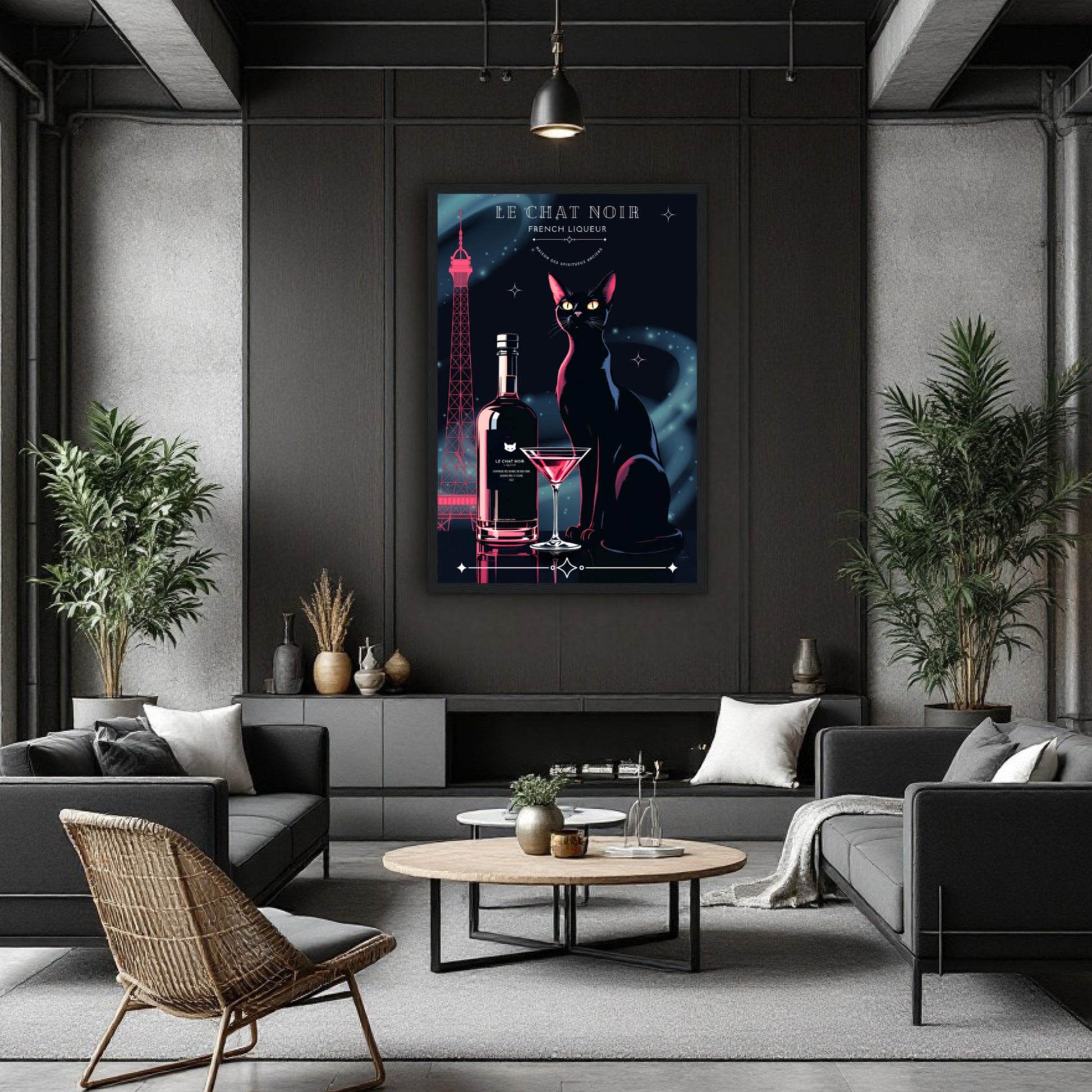 Art Deco Le Chat Noir French Black Cat Art Print 30x45 cm 12x18″ Museum-Quality Matte Paper Wooden Framed Poster White frame