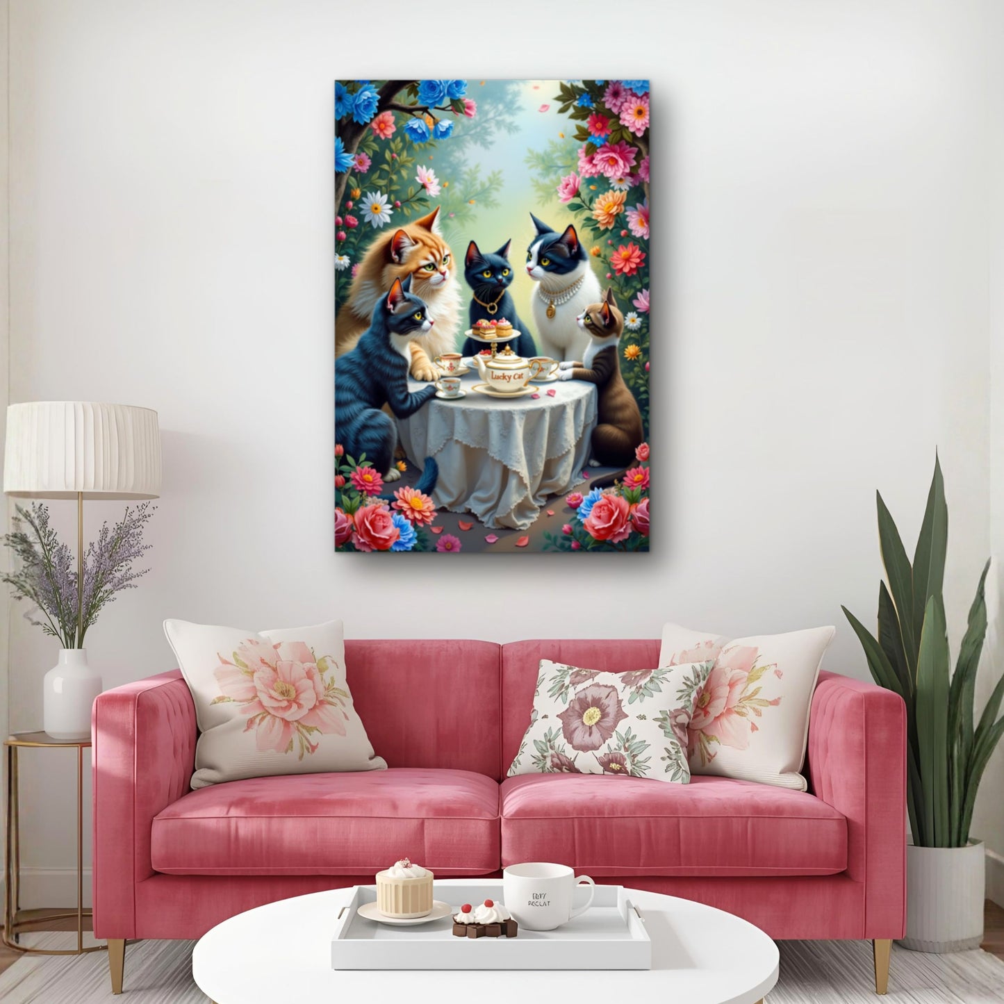 Lucky Cat Garden Tea Party Kitchen Art Print