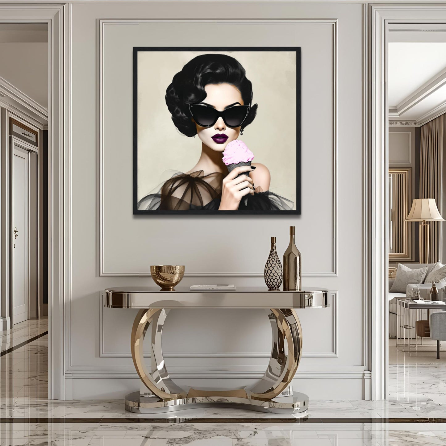 Retro Fashion Model Ice Cream Art Print