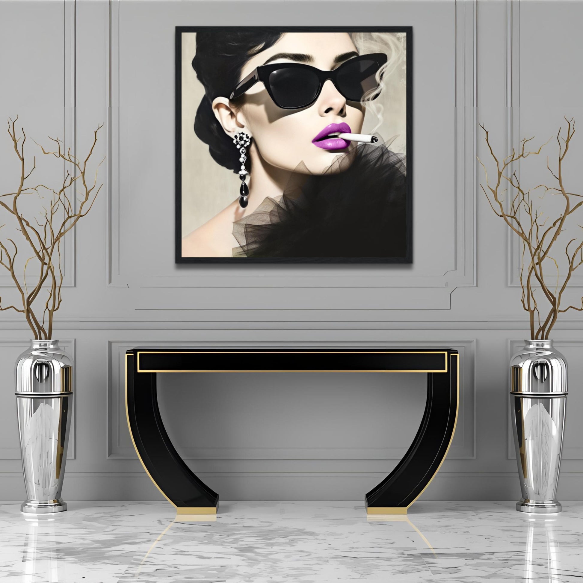 Smoking Girl Retro Fashion Model Art Print