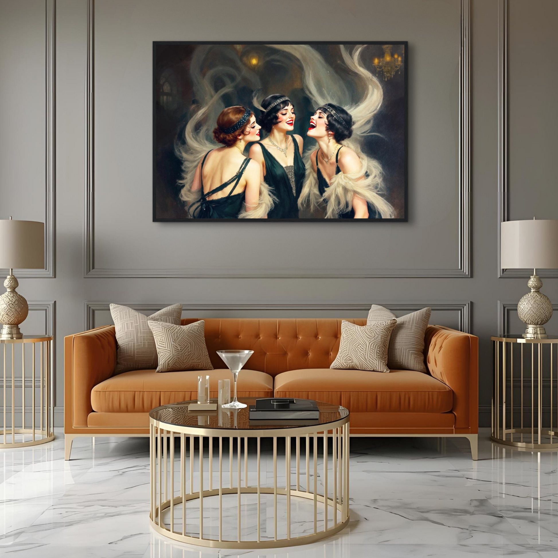 Flapper Girls Speakeasy Gatsby Art Print Dark Brown Wood Frame 60x90 cm 24x36″ Classic Matte Framed Poster