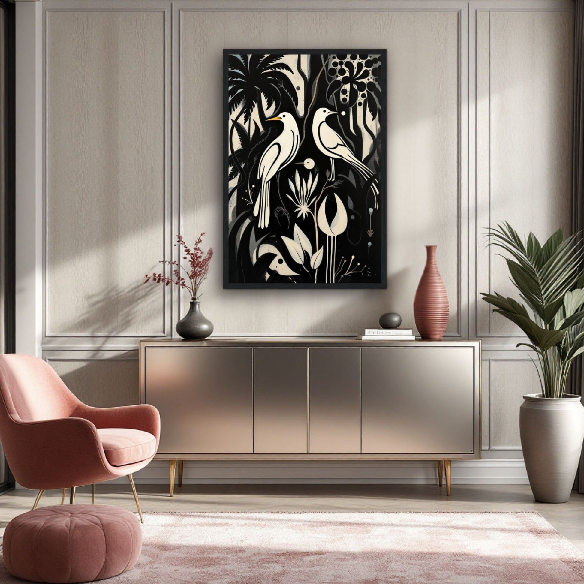 Black & White Minimalist Bird Art Print