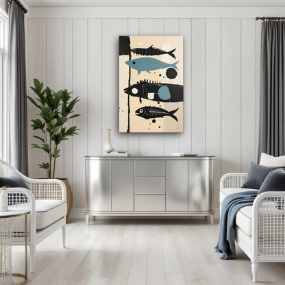 Mid-Century Modern Fish Art Poster Print – Framed Abstract Neutral Wall Decor