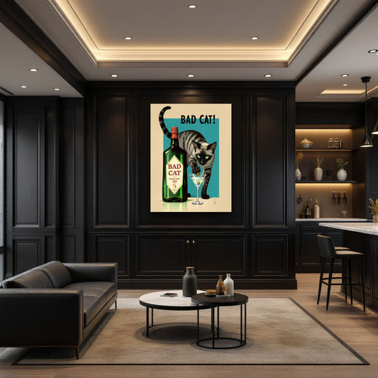 Striped Bad Cat Gin Martini Art Print