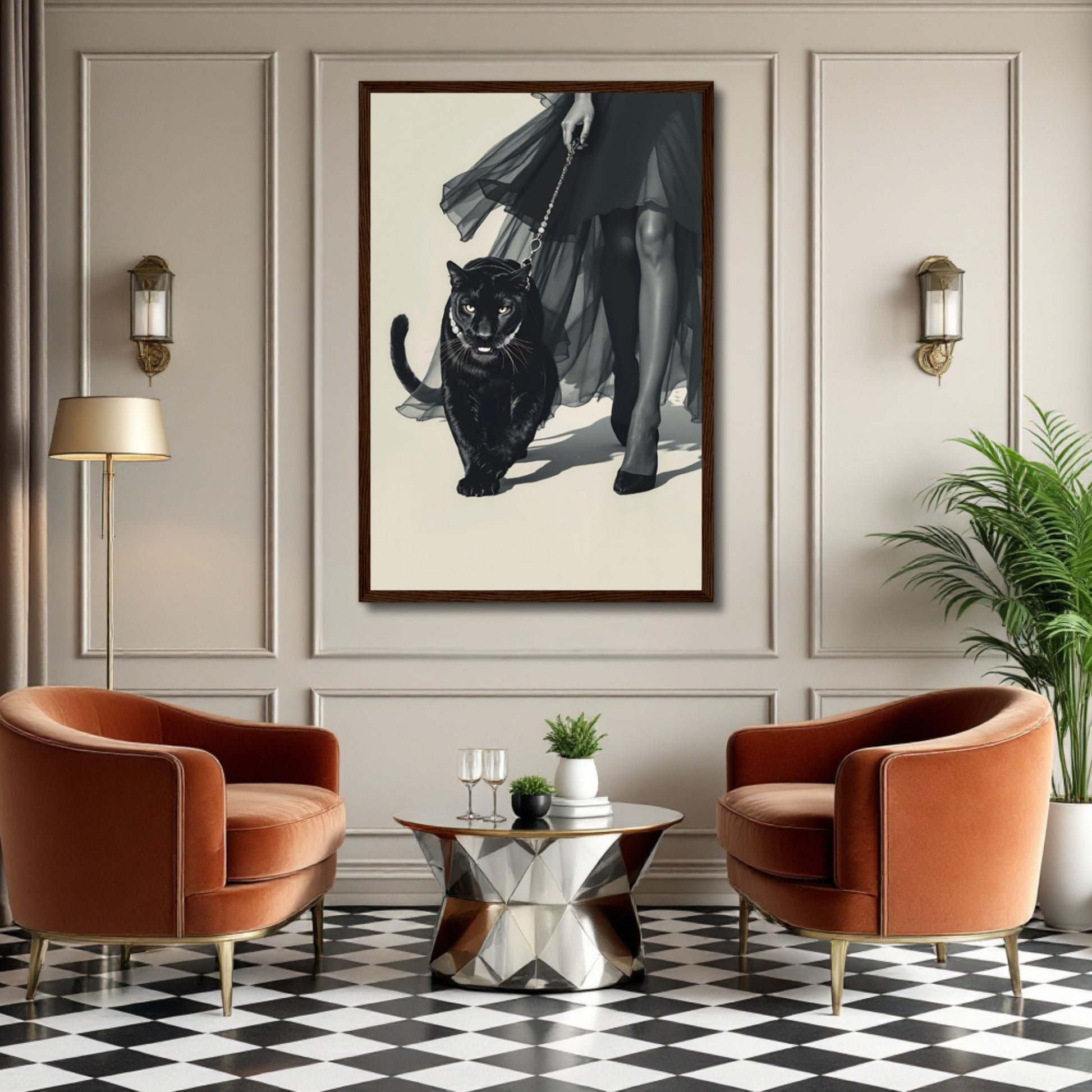 Retro Fashion Model Panther Art Print