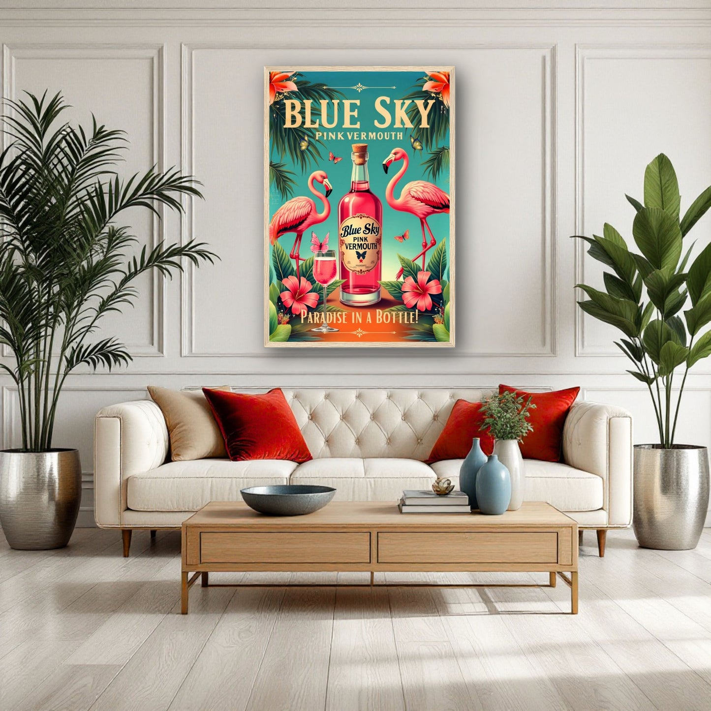 Vintage Pink Flamingo Tiki Bar Art Print