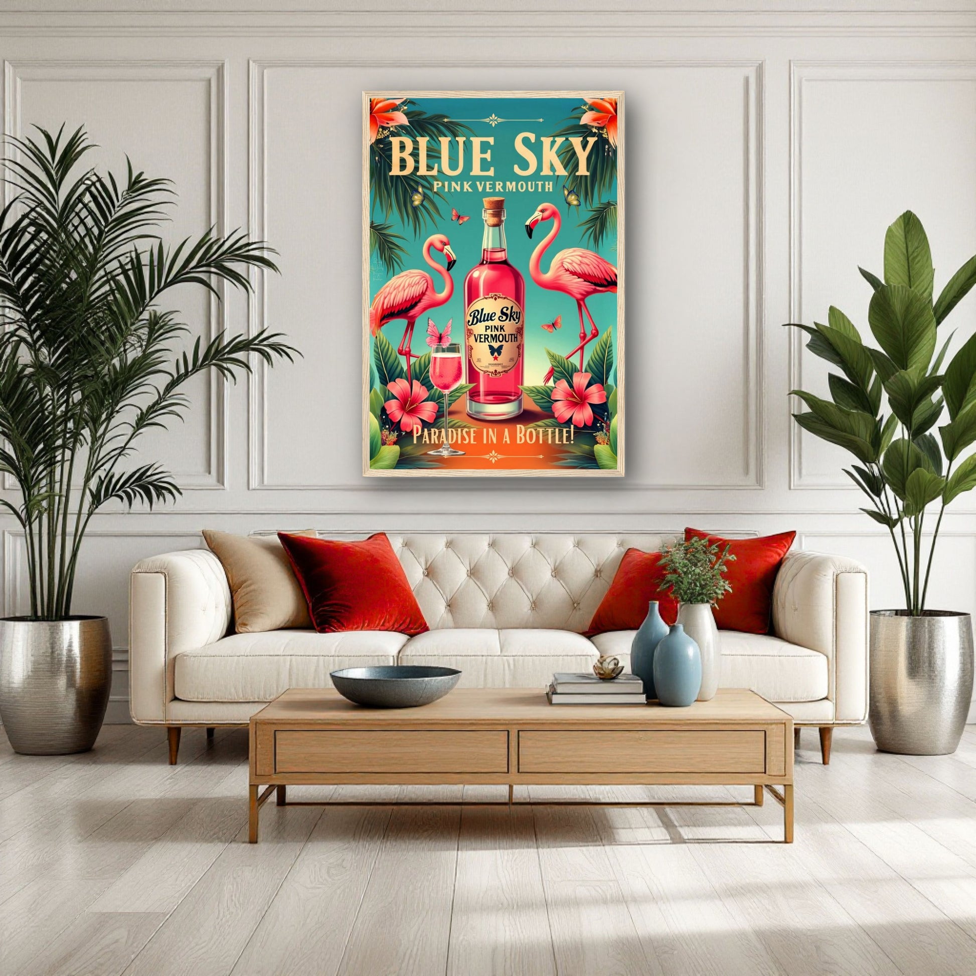 Vintage Pink Flamingo Tiki Bar Art Print