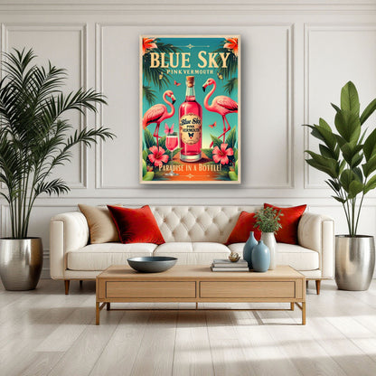 Vintage Pink Flamingo Tiki Bar Art Print