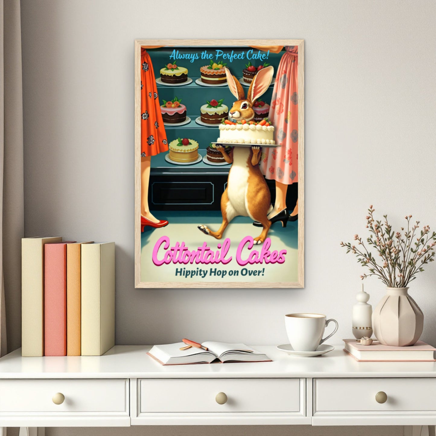 Cottontail Cakes 1950s Rabbit Art Print