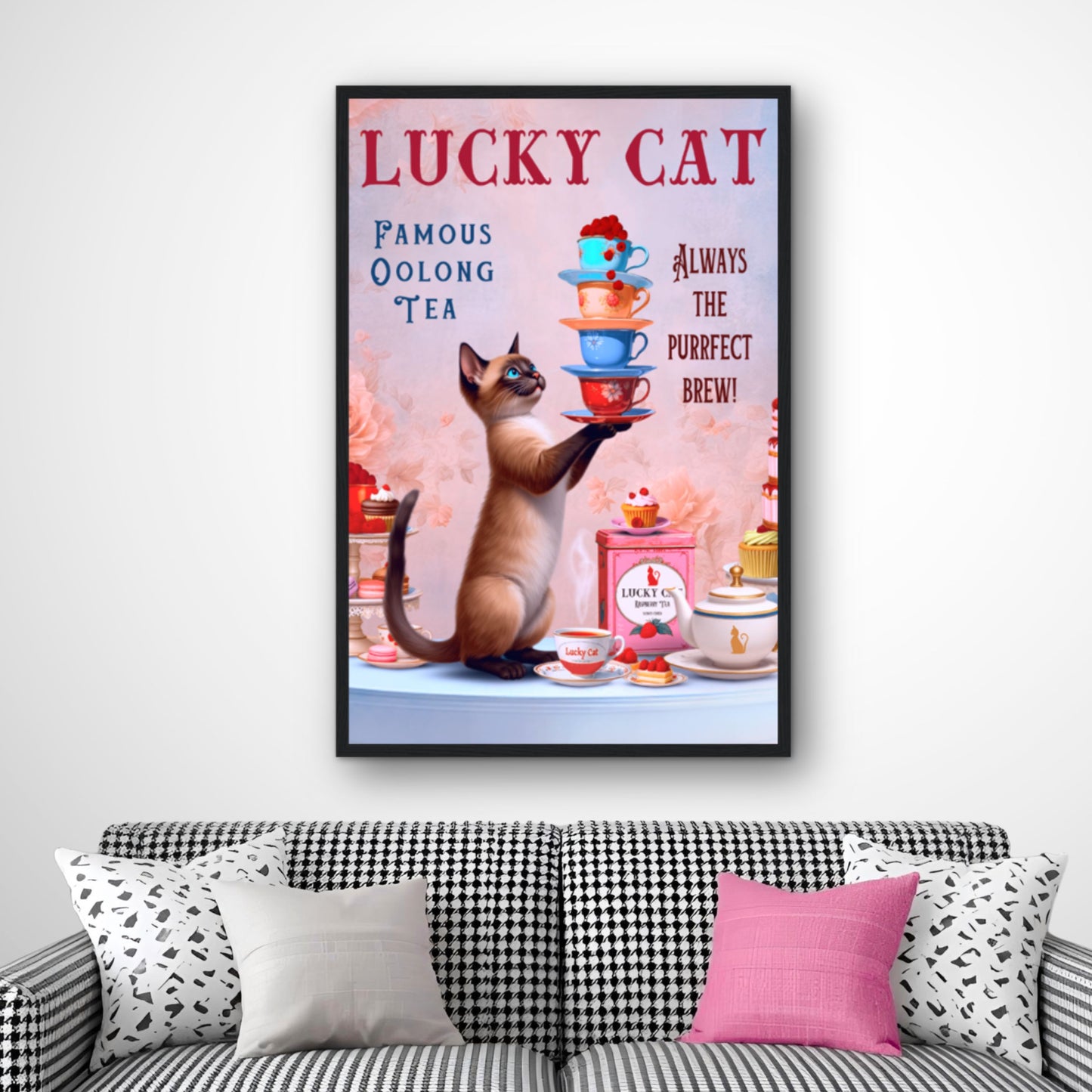 Siamese Lucky Cat Vintage Tea Art Print