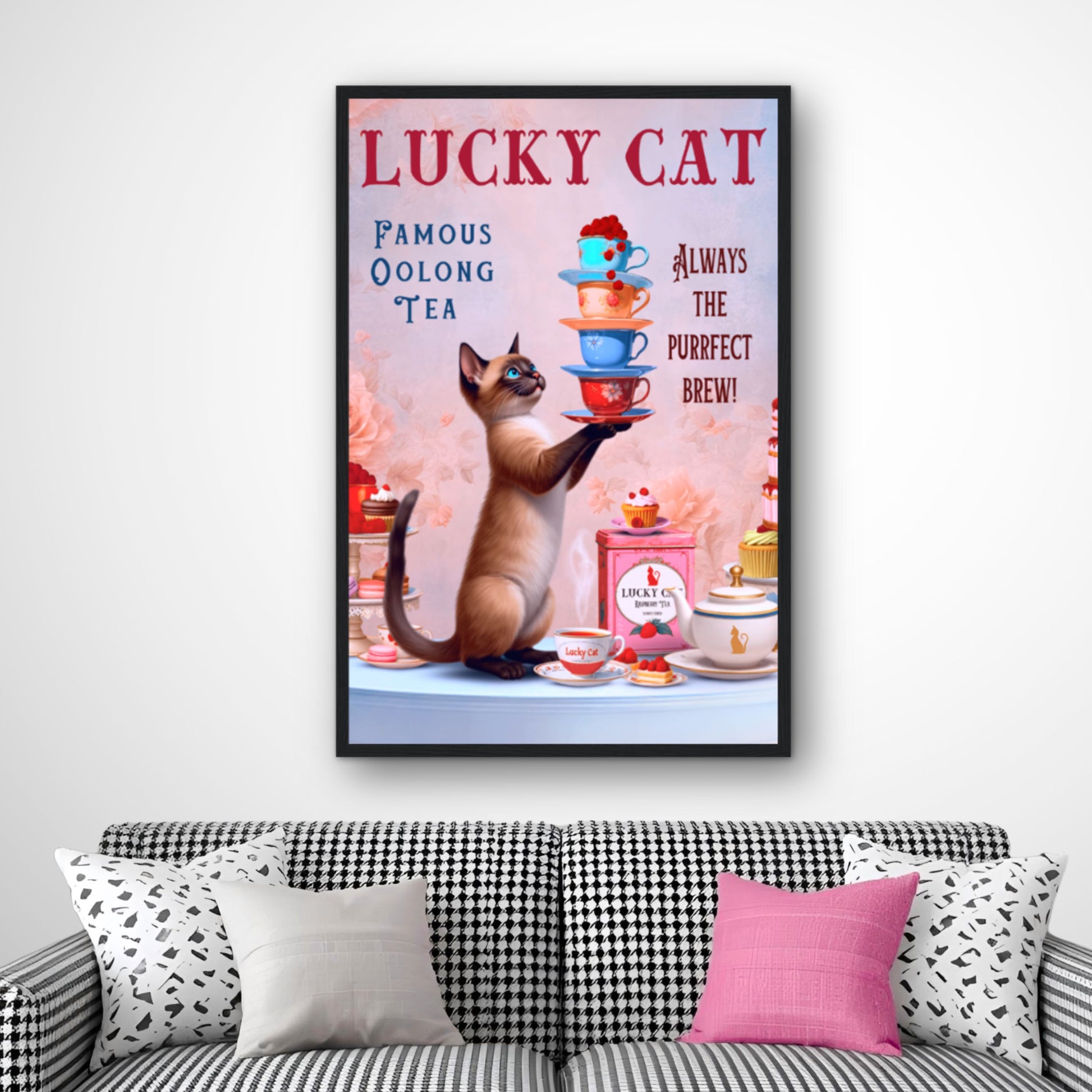 Siamese Lucky Cat Vintage Tea Art Print