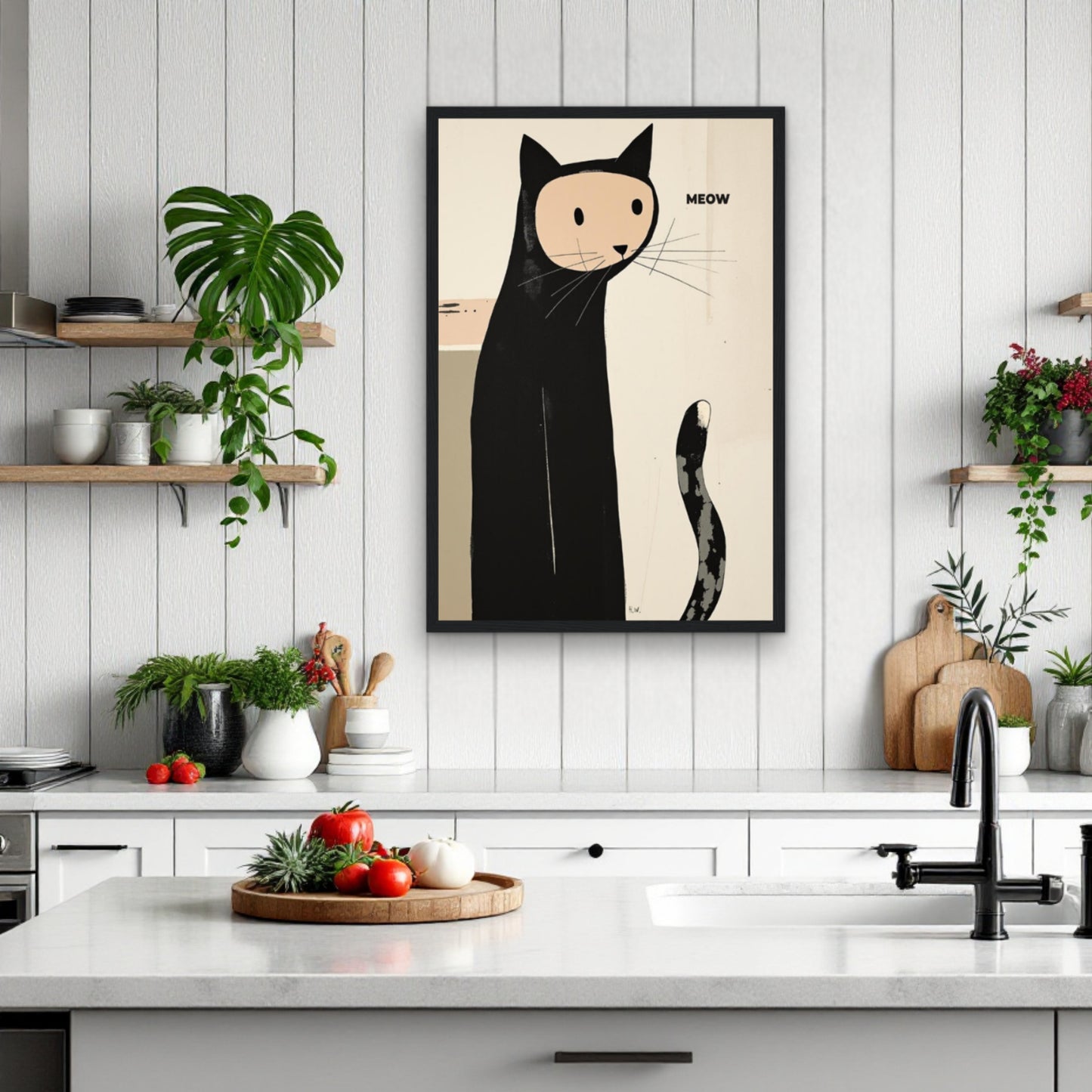 Quirky Modern Cat Art Poster Print