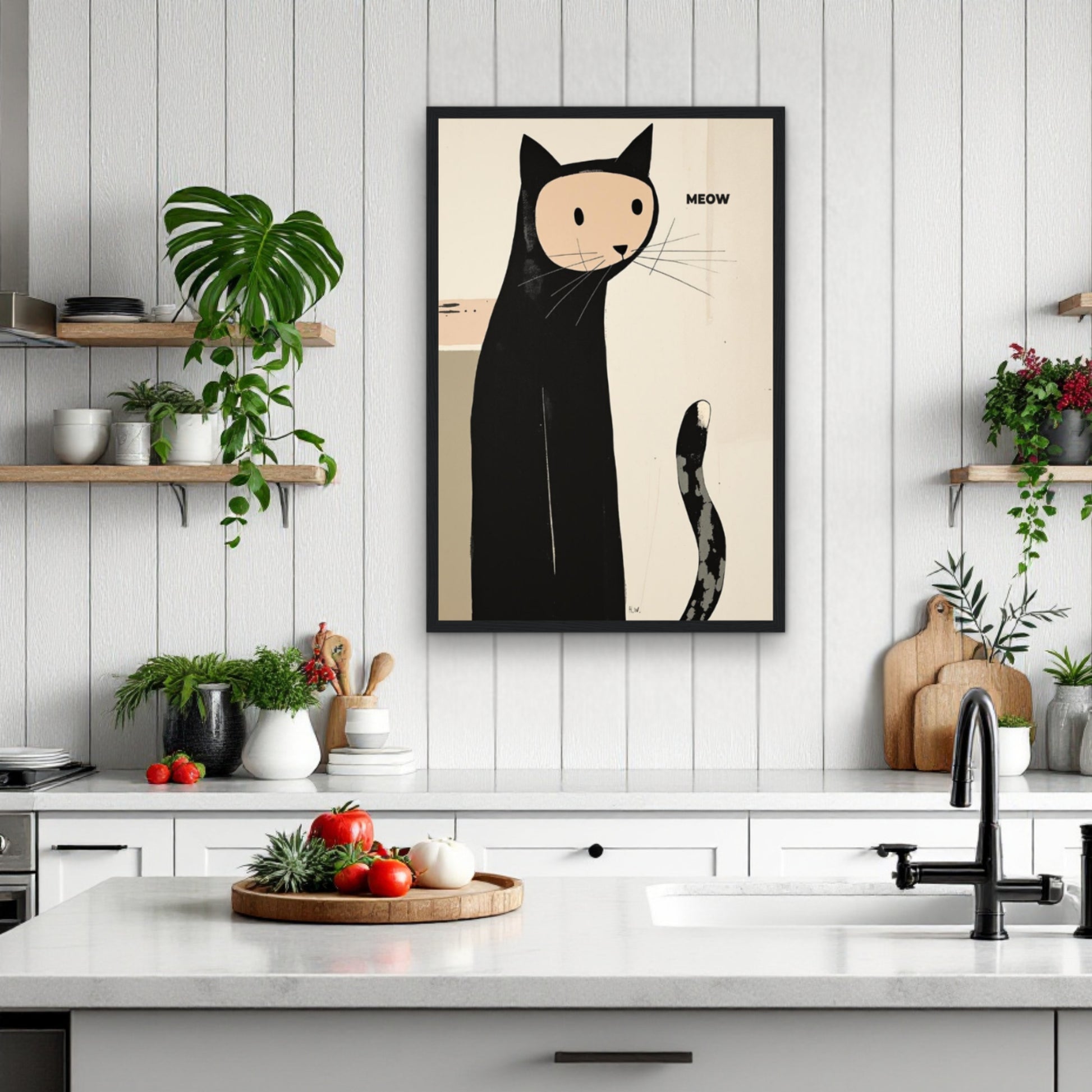 Quirky Modern Cat Art Poster Print