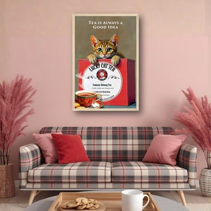 Tabby Lucky Cat Tea Vintage Kitchen Art Print