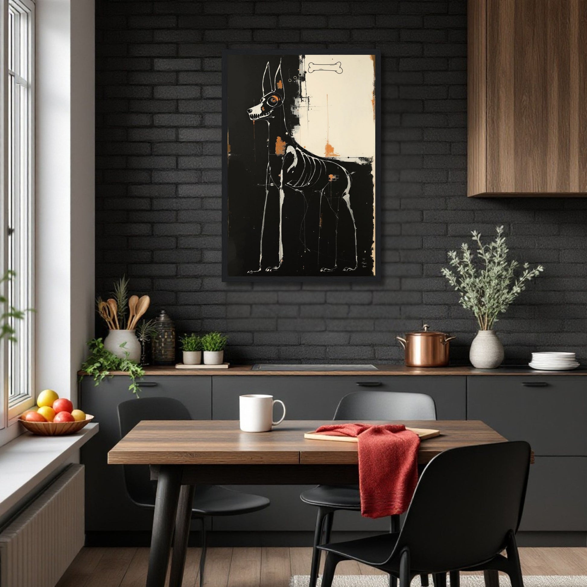 X-ray Skeleton Dog Abstract Art Poster Print