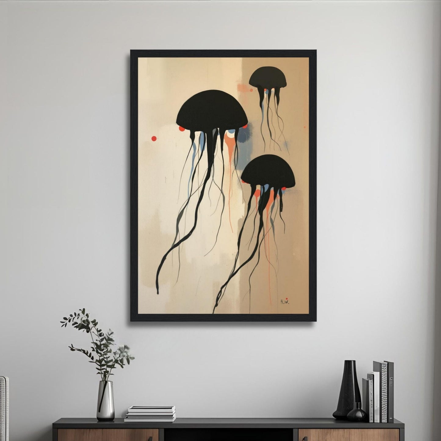 Minimalist Abstract Floating Jellyfish Art Print