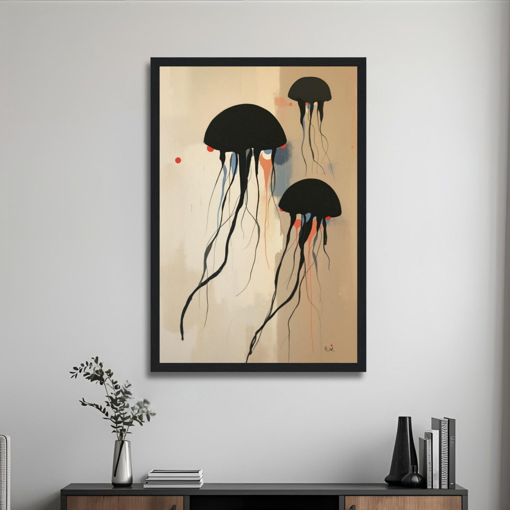 Minimalist Abstract Floating Jellyfish Art Print