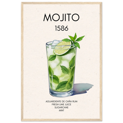 Mojito Cocktail Bar Art Print Light Wood Frame 40x60 cm 16x24″ Premium Matte Paper Wooden Framed Poster