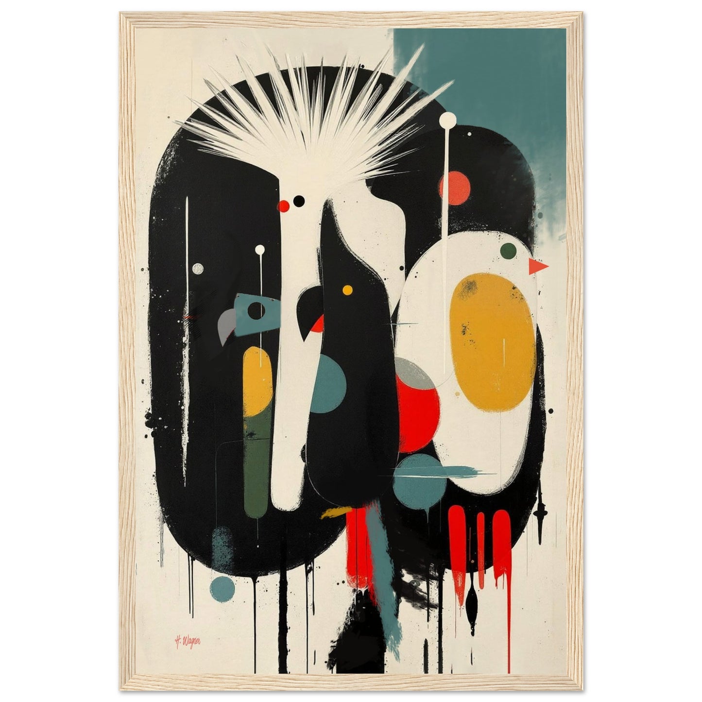 Modern Cockatoo Bird Art Poster Print - Framed Tropical Mid- Century Wall Decor Light Wood Frame 30x45 cm 12x18″ Museum-Quality Matte Framed Poster