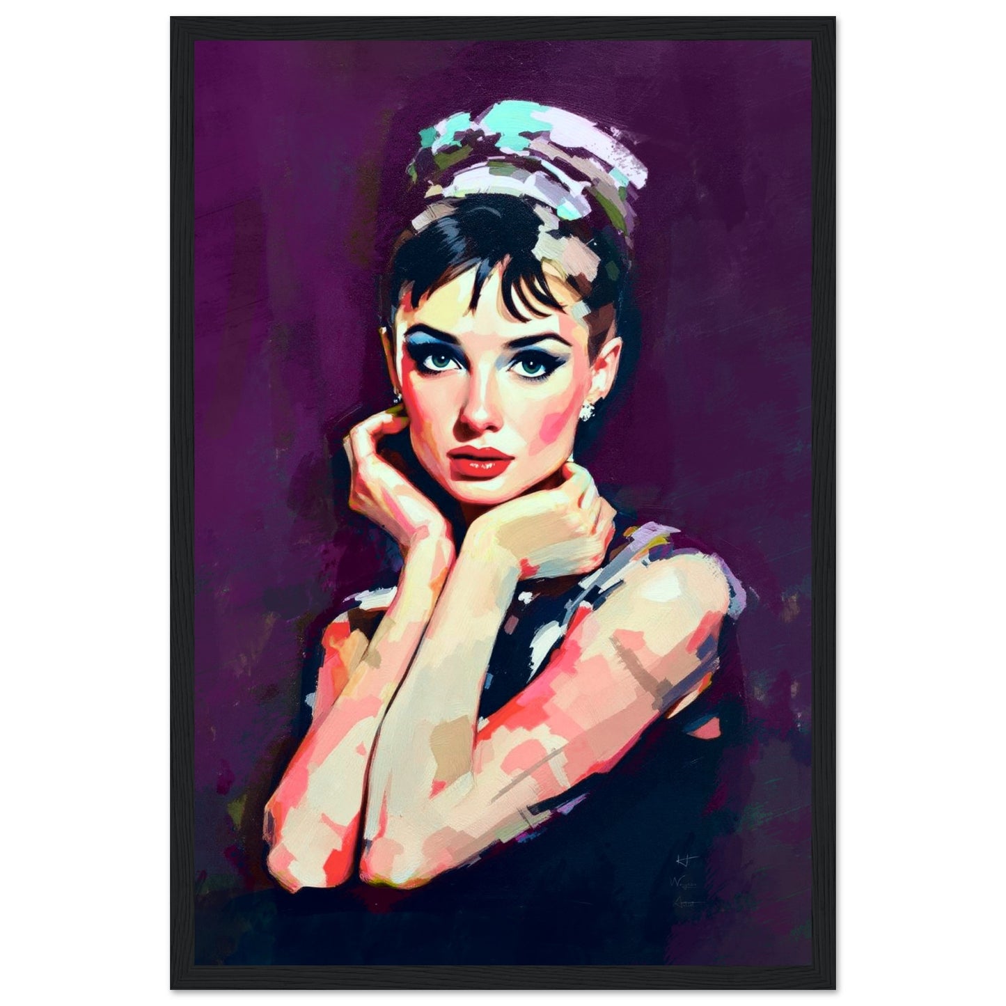 Audrey Hepburn Painting Art Print 30x45 cm 12x18″ Classic Matte Wooden Framed Poster Black Wood frame
