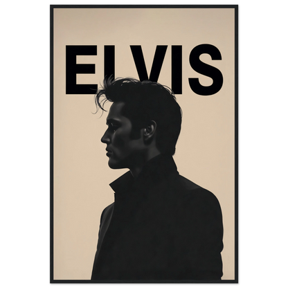 Young Elvis Presley Silhouette Art Print Black Wood Frame 60x90 cm 24x36″ Classic Matte Wooden Framed Poster