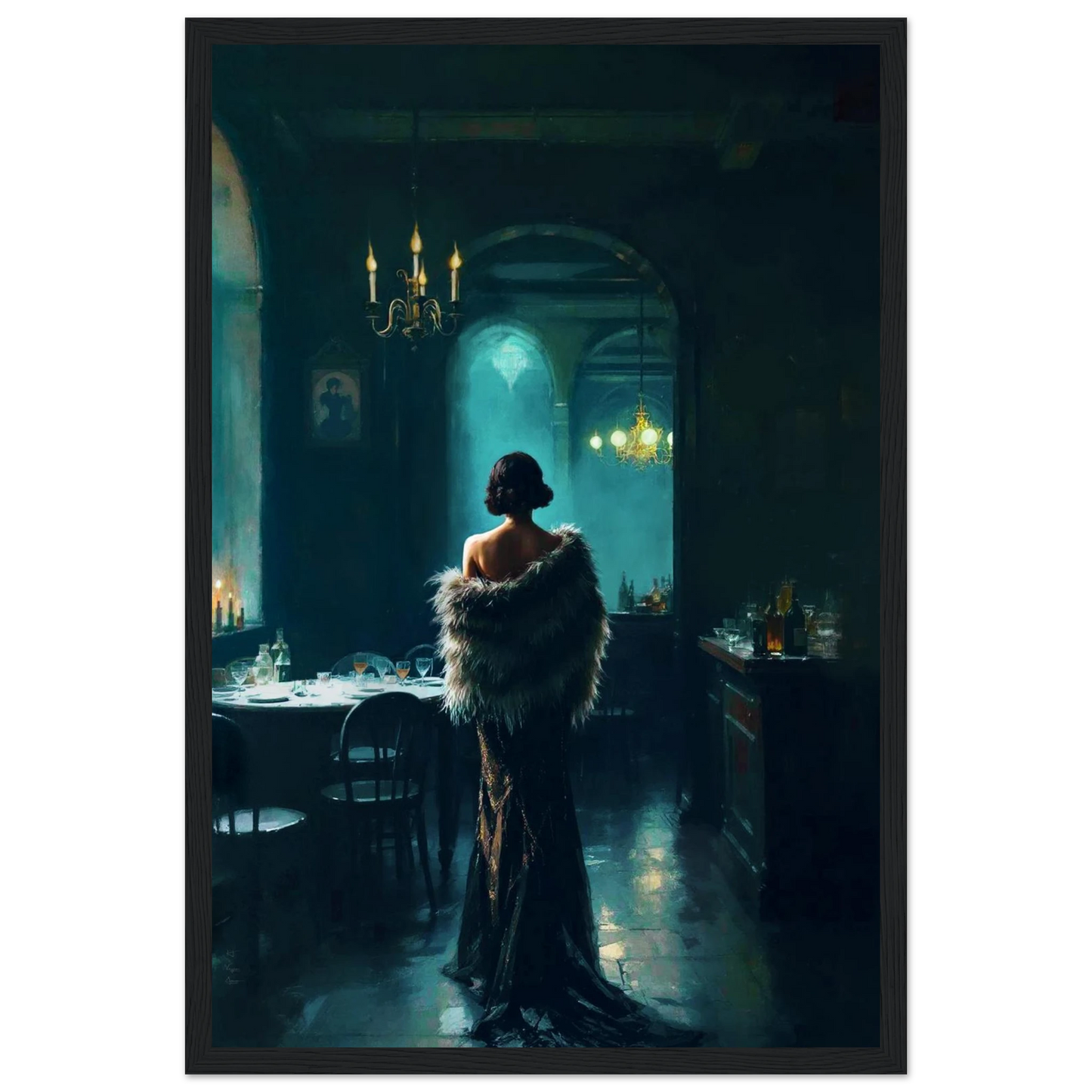 Moody Speakeasy Flapper Bar Art Print Black Wood Frame 30x45 cm 12x18″ Classic Matte Framed Poster