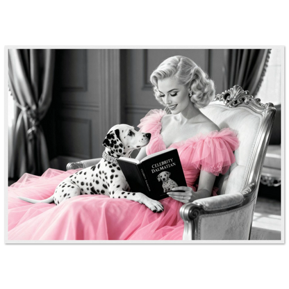 Hollywood Starlet Dalmatian Puppy Art Print 70x100 cm 28x40″ Classic Matte Framed Poster - White Wood