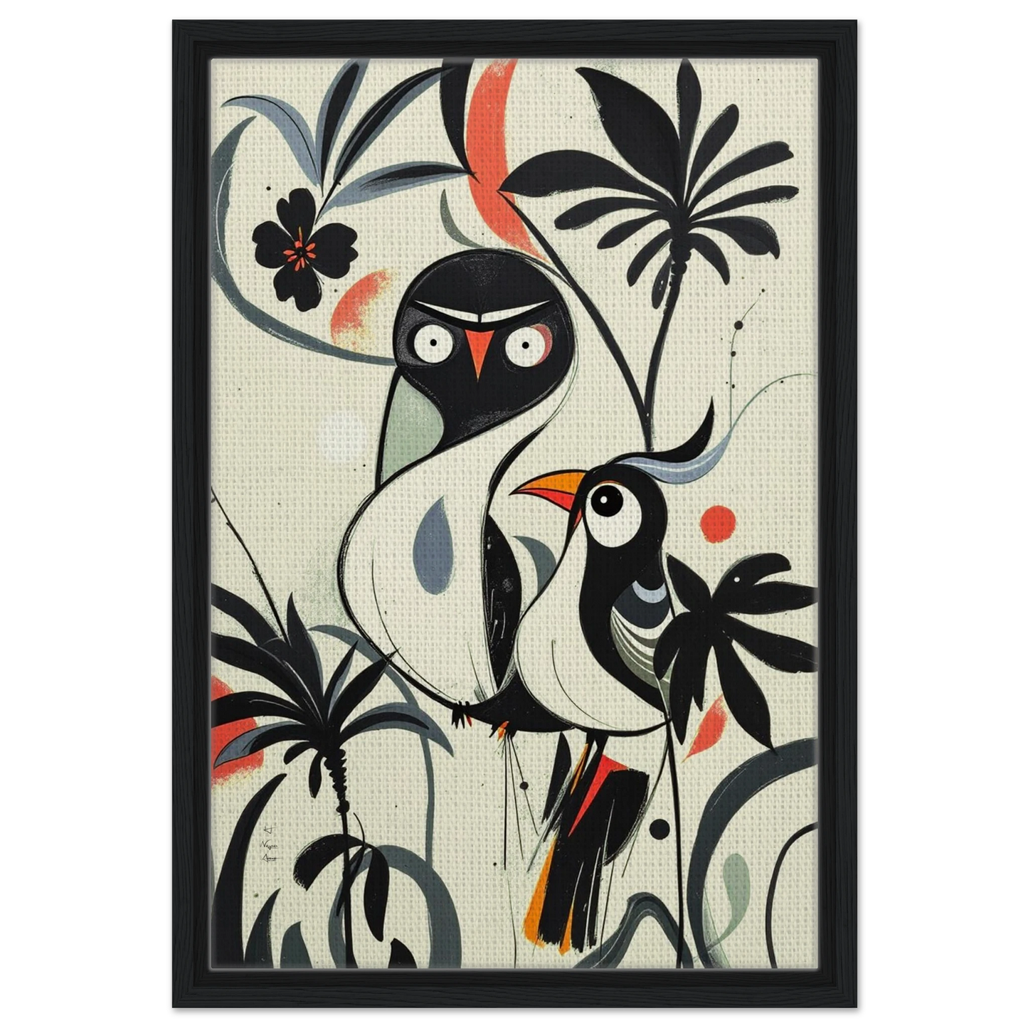 Abstract Bird Modern Tropical Art Print Black Wood Frame 40x60 cm 16x24″ Framed Canvas