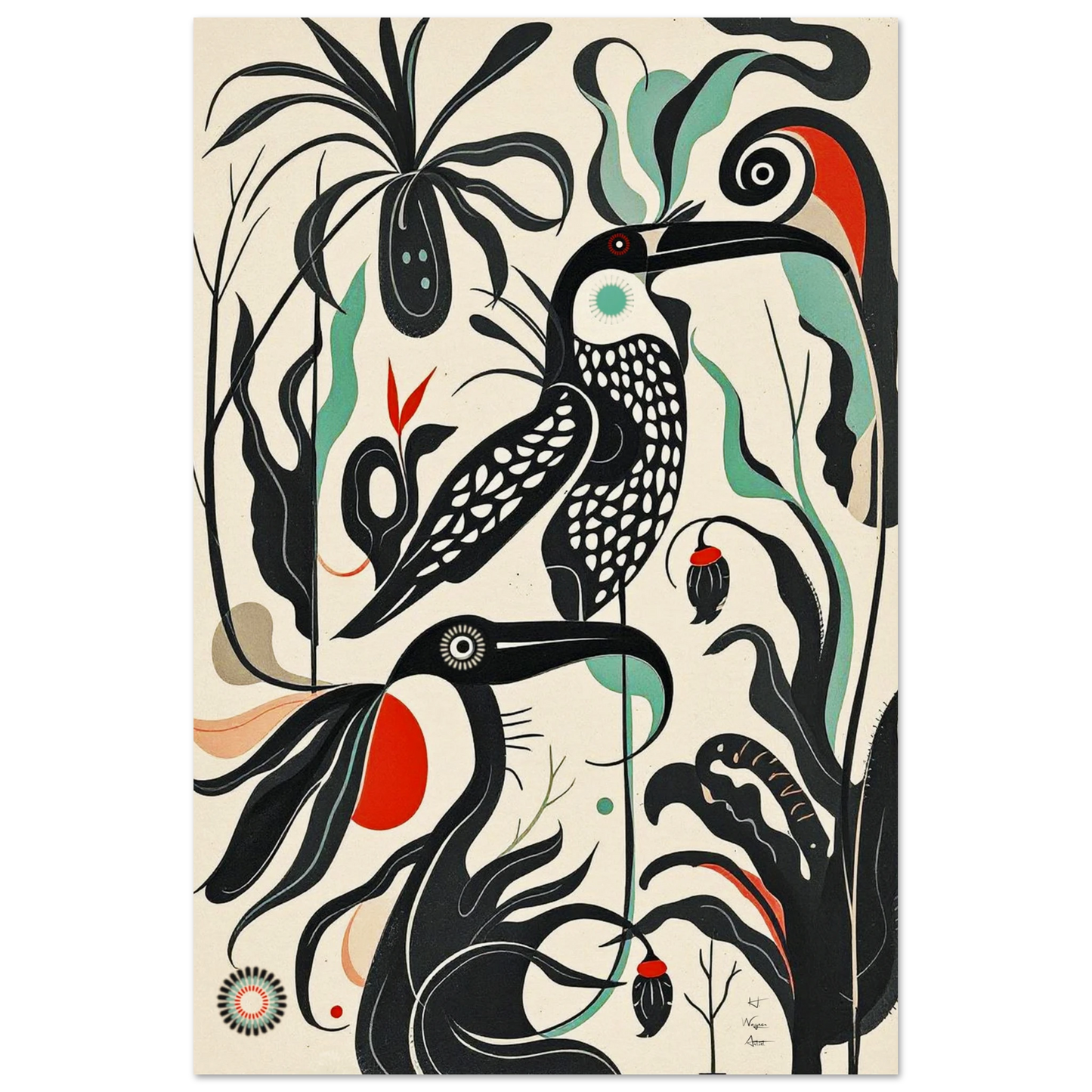 Mid-Century Modern Tropical Bird Art Print No Frame 60x90 cm 24x36″ Museum-Quality Matte Paper Poster