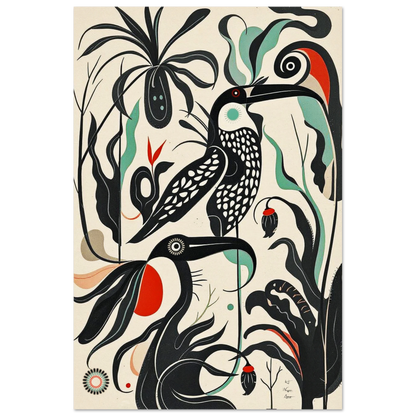 Mid-Century Modern Tropical Bird Art Print No Frame 60x90 cm 24x36″ Museum-Quality Matte Paper Poster
