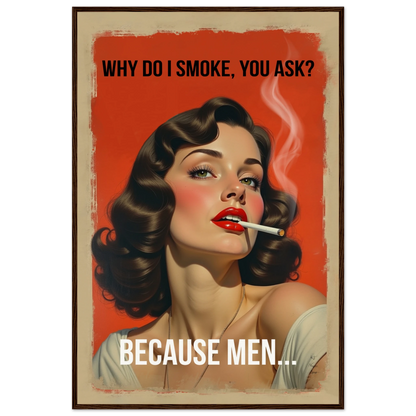 Retro Smoking Pin-Up Girl Art Print Dark Brown Wood Frame 60x90 cm 24x36″ Museum-Quality Matte Paper Wooden Framed Poster