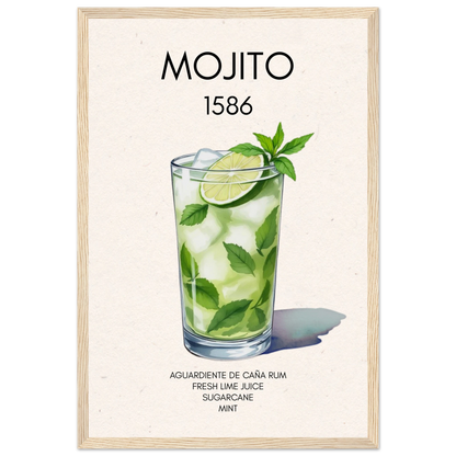 Mojito Cocktail Bar Art Print Light Wood Frame 30x45 cm 12x18″ Classic Matte Paper Wooden Framed Poster